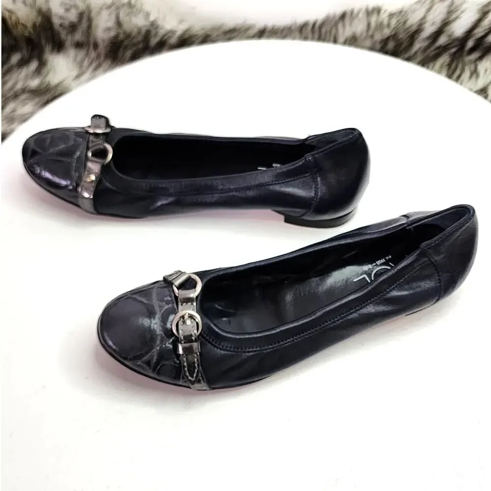 AGL Monika Cap Toe Ballet Flat in Carbon Night Coal Navy Croc Embossed Flats